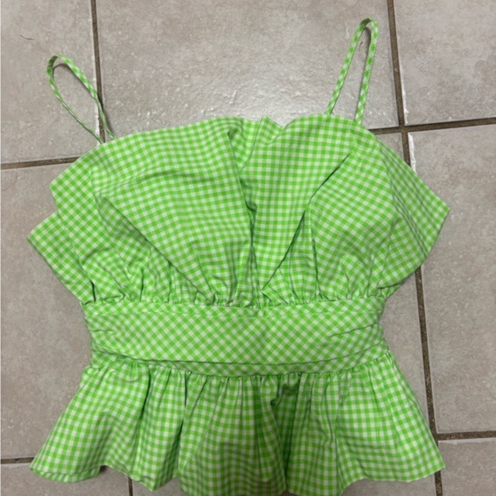Zara Green Gingham Peplum Top